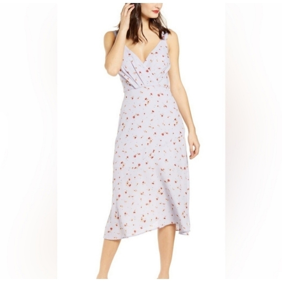 Row A Floral Sleeveless Surplice Lightweight Midi Dress Women's M Light Purple - Picture 1 of 11